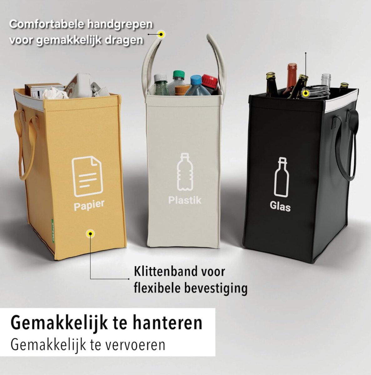 YOLO SHOP® afvalscheider - Afvalbak met 3 compartimenten voor het scheiden van glasafval - oud papier - plastic leeggoed - Grote verzamelcontainers voor afvalopslag in de keuken