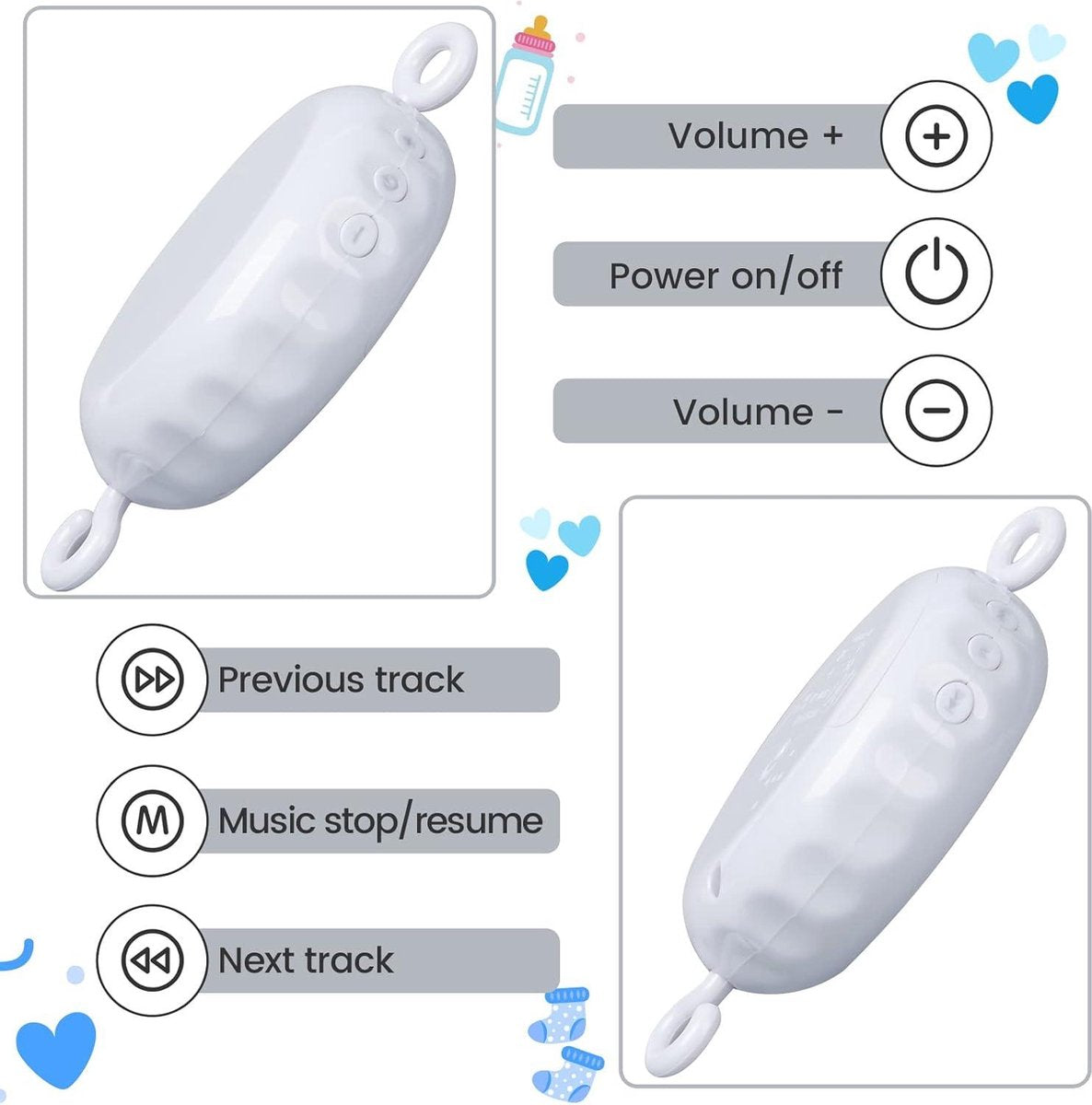Baby Mobile - Electric Musical Crib Toy for Girls and Boys - Grey