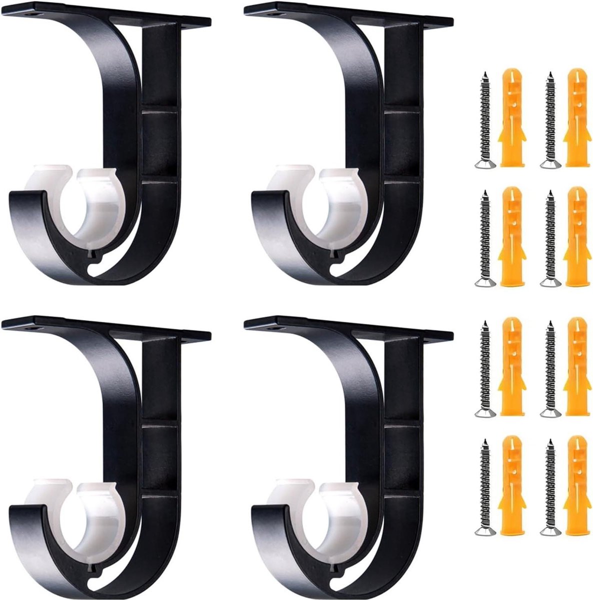 Adjustable Black Curtain Rod Holders - Set of 4 - Aluminum Alloy with Screws
