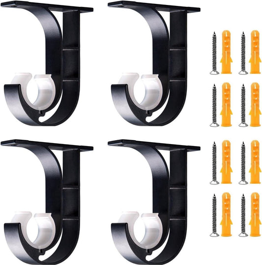 Adjustable Black Curtain Rod Holders - Set of 4 - Aluminum Alloy with Screws
