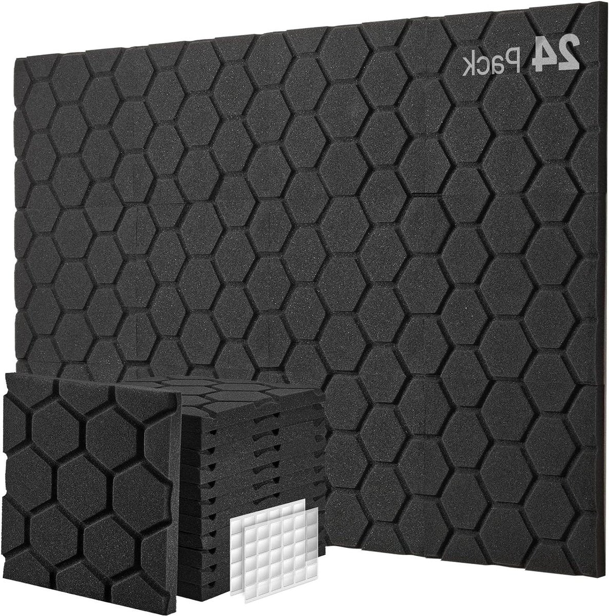 24 geluidsabsorberende akoestische panelen - 30x30x25cm - geluidsisolatiemat voor podcaststudio en gaming - zwarte akoestische panelen