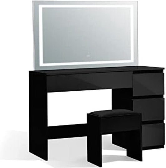 Dressing table with mirror and lighting - 90 x 140 cm - Standard black