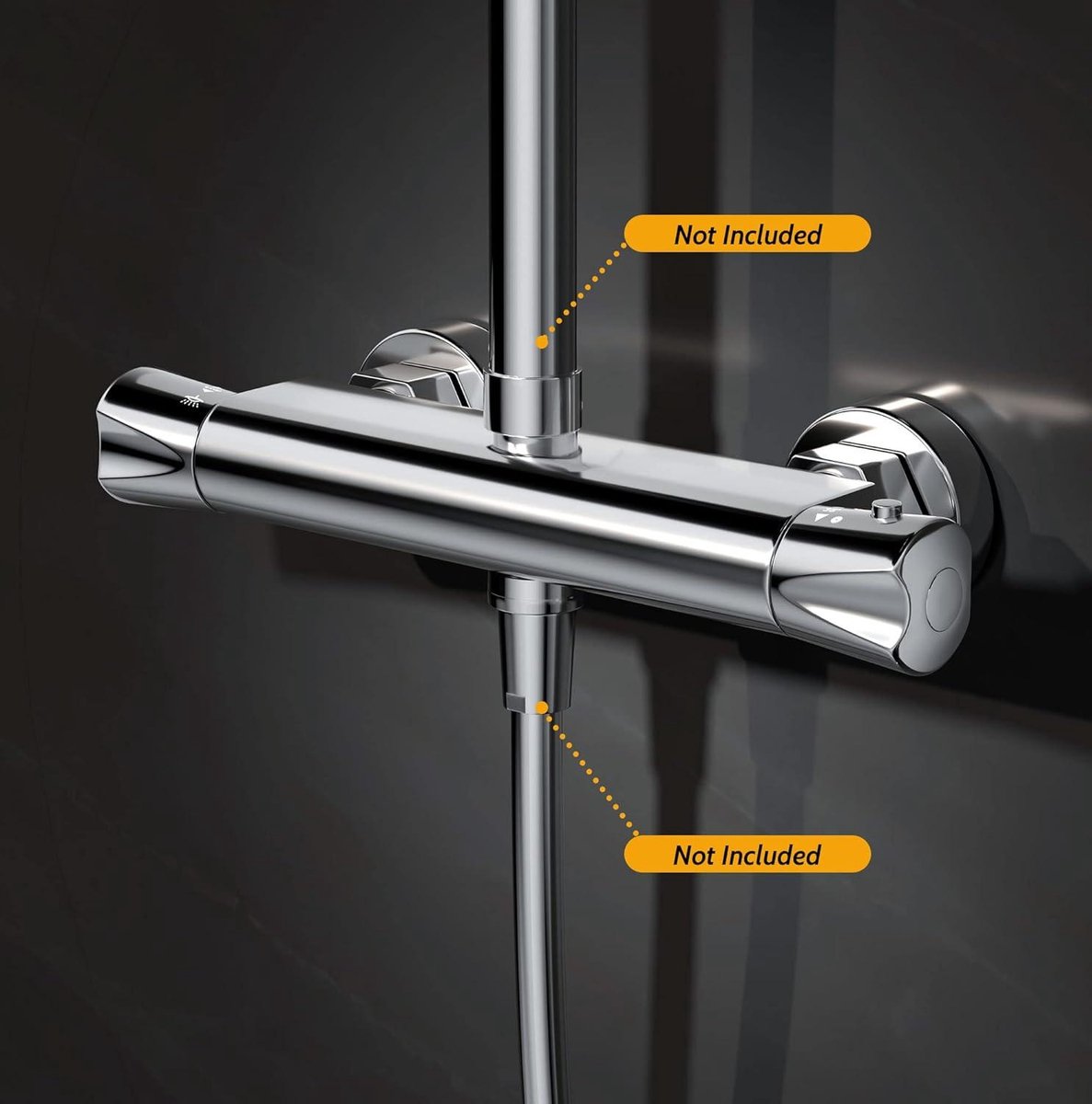 Thermostatic Shower Mixer Tap with Dual Outlet - 3/4" BSP - Chrome - Wall Mounted