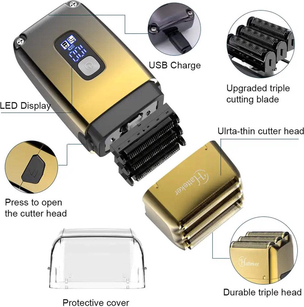 Electric shaver full metal powerful foil electric shaver hair durable triple head shaving machine for men beard electric razor barber