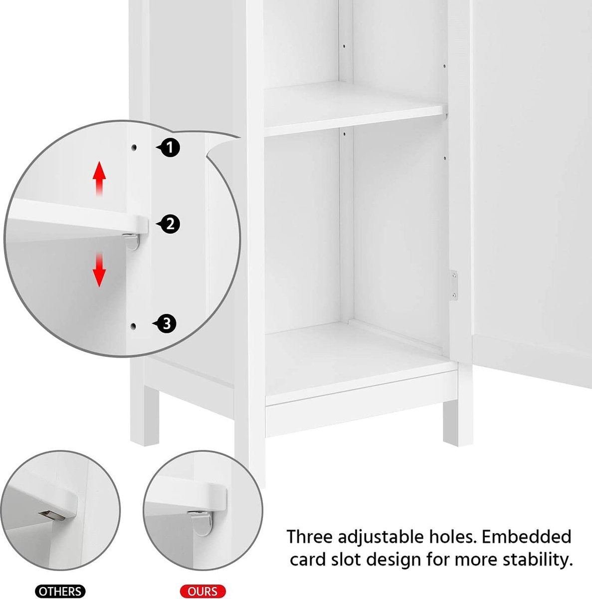 Hoge kast, badkamerkast, staand rek, badkamerrek, met 3 open vakken, verstelbare plank, voor badkamer, woonkamer, keuken, 160 cm hoog, wit