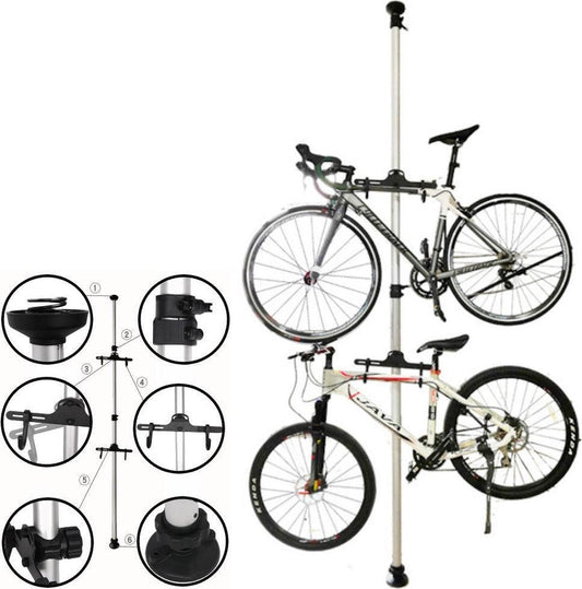 PRO Plafond Fietsophangsysteem voor 2 Fietsen - Staand fietsenrek 2 fietsen - Fietsenhouder met Telescopische opbergstang