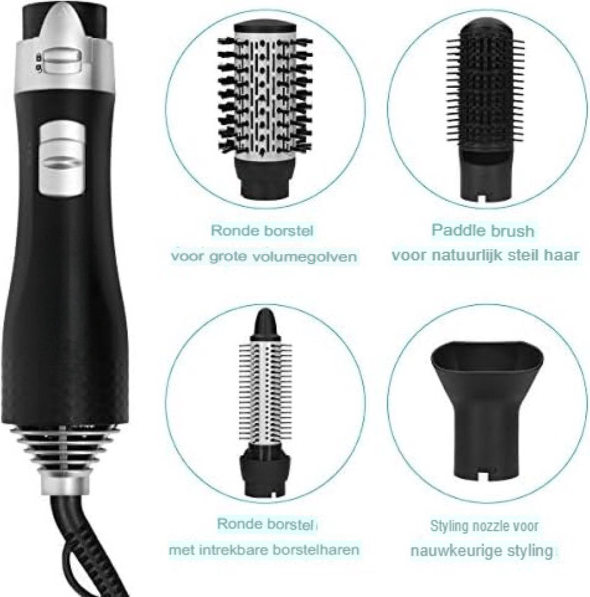 Hairbrush Electric - Heat Brush - Hairbrush Round - Hairbrush Anti-tangle - Black/Silver