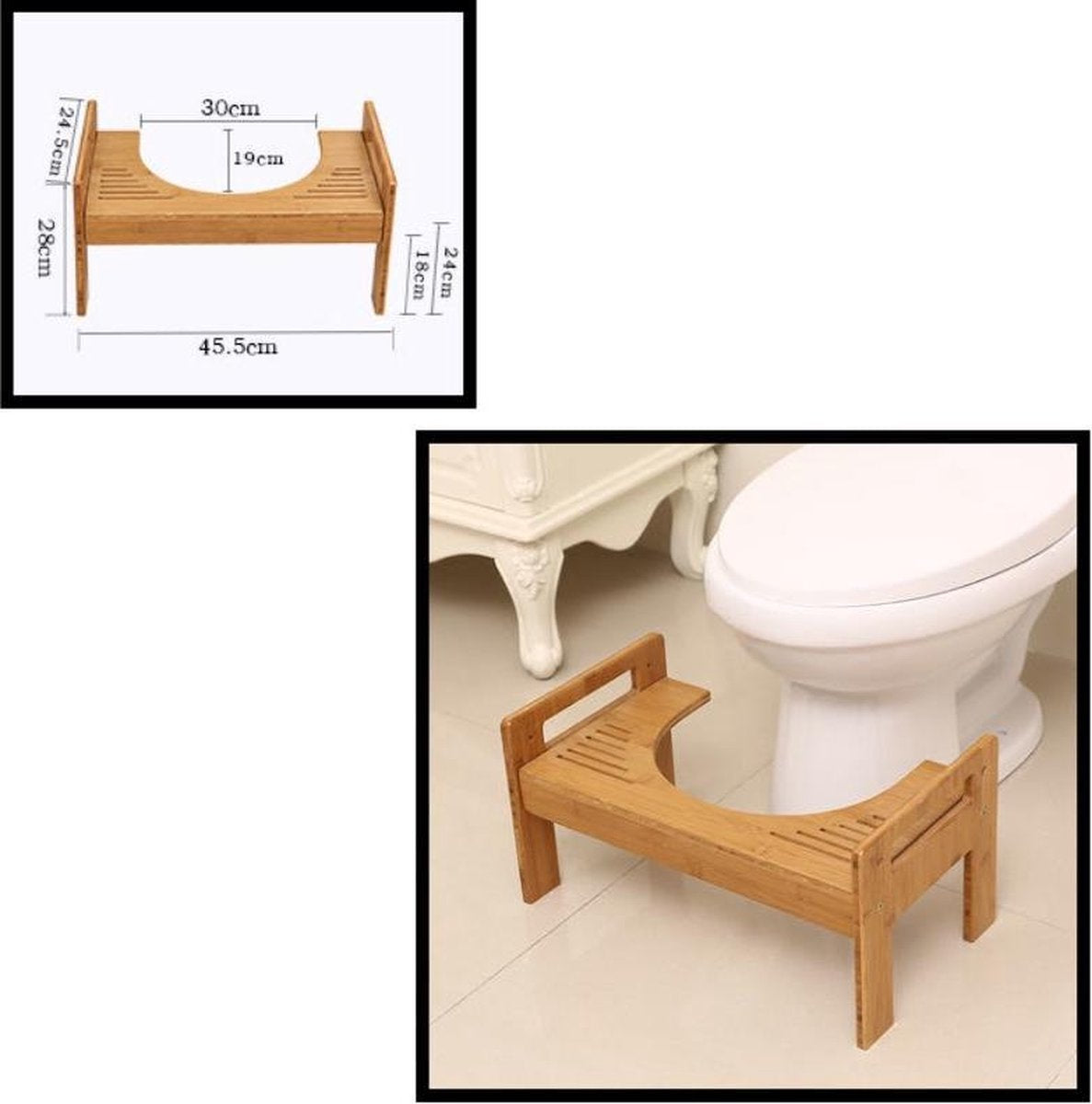 Decopatent® Bamboo Toilet Stool - WC Stool - Correct sitting posture on the toilet - Better bowel movement through natural squatting posture