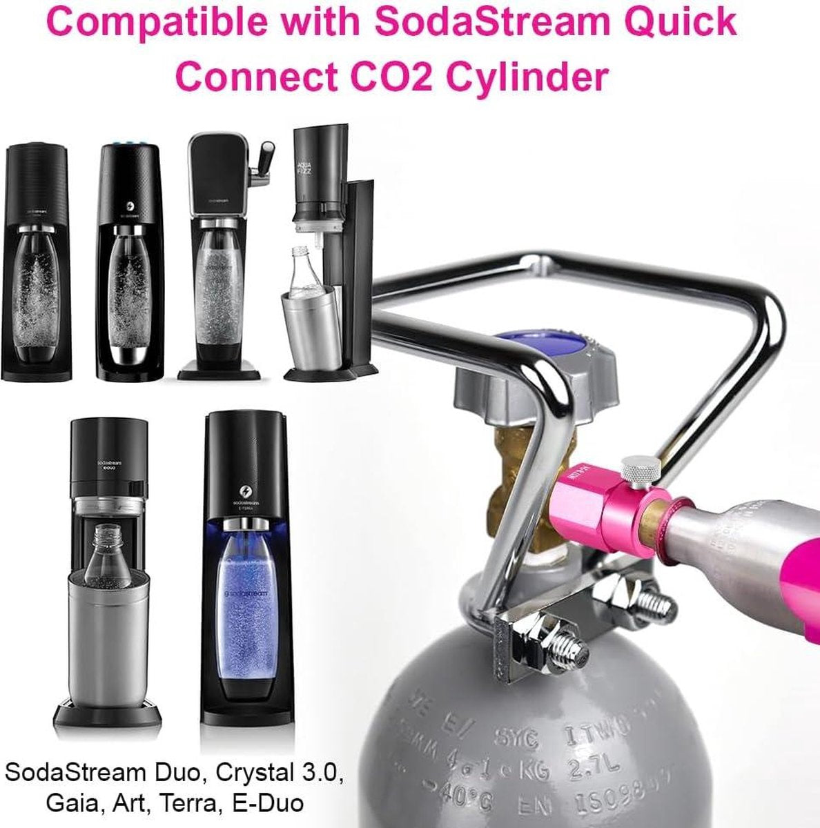 CO2-navuladapter voor SodaStream Duo Crystal 3.0 Gala-Art Terra E-Duo - Compatibel met Quick Connect - Vuladapter voor compacte CO2-flessen - W21.8-14 CO2-flesadapter
