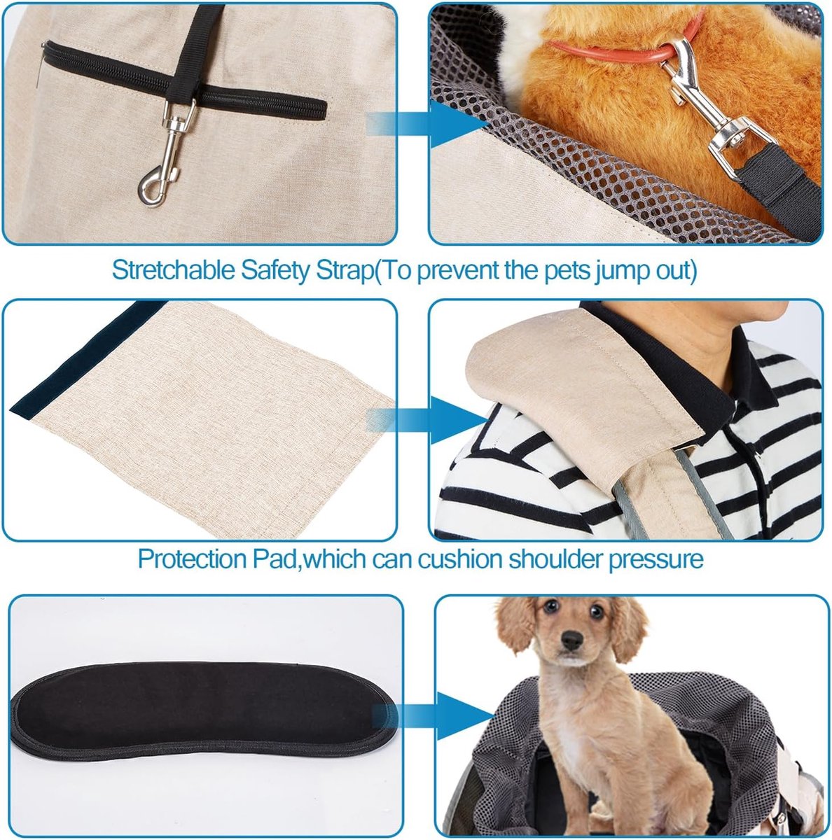 Dog carrier bag, large dog bag up to 11 kg, dog sling carrier, reversible and hands-free dog bag with adjustable strap and shoulder pads for outdoor use