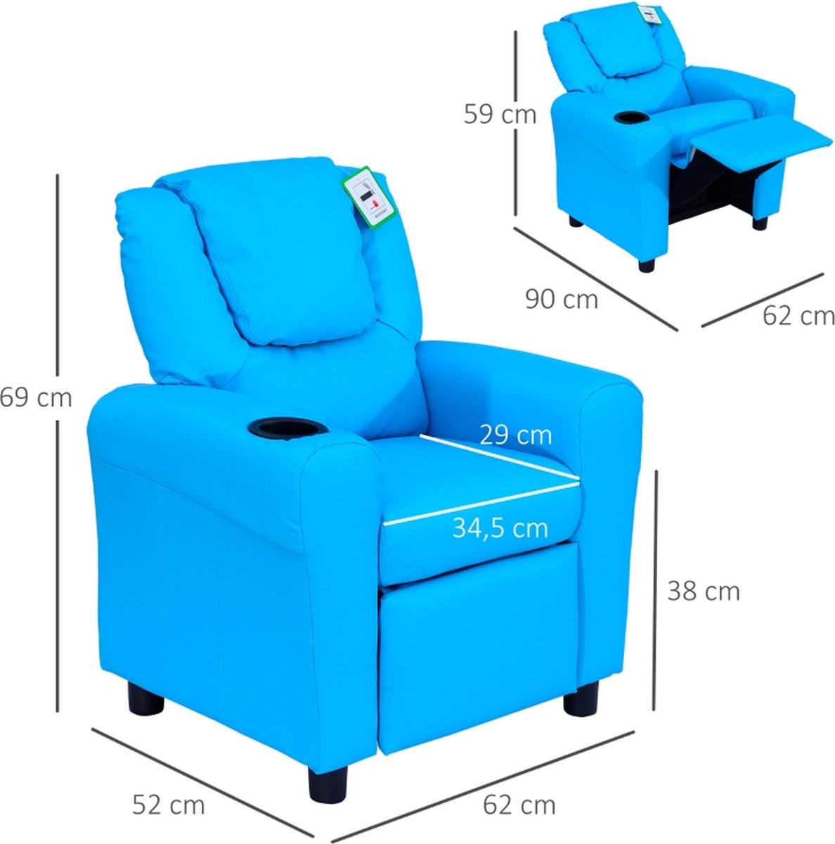 Kinderstoel - Kinderzetel - Kindersofa - Kinderbankje - Relaxstoel - Blauw - 62 x 56 x 69 cm