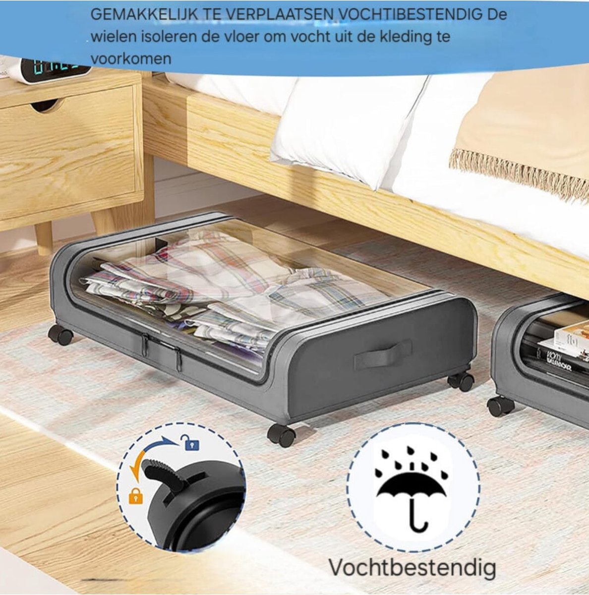 YOLO SHOP® Opbergbox onder Bed - 2 Stuks - met Wielen Deksel Rollend Metalen Frame Onderbed Containers Helder Venster - Opbergtas Doos Organisatie Thuis