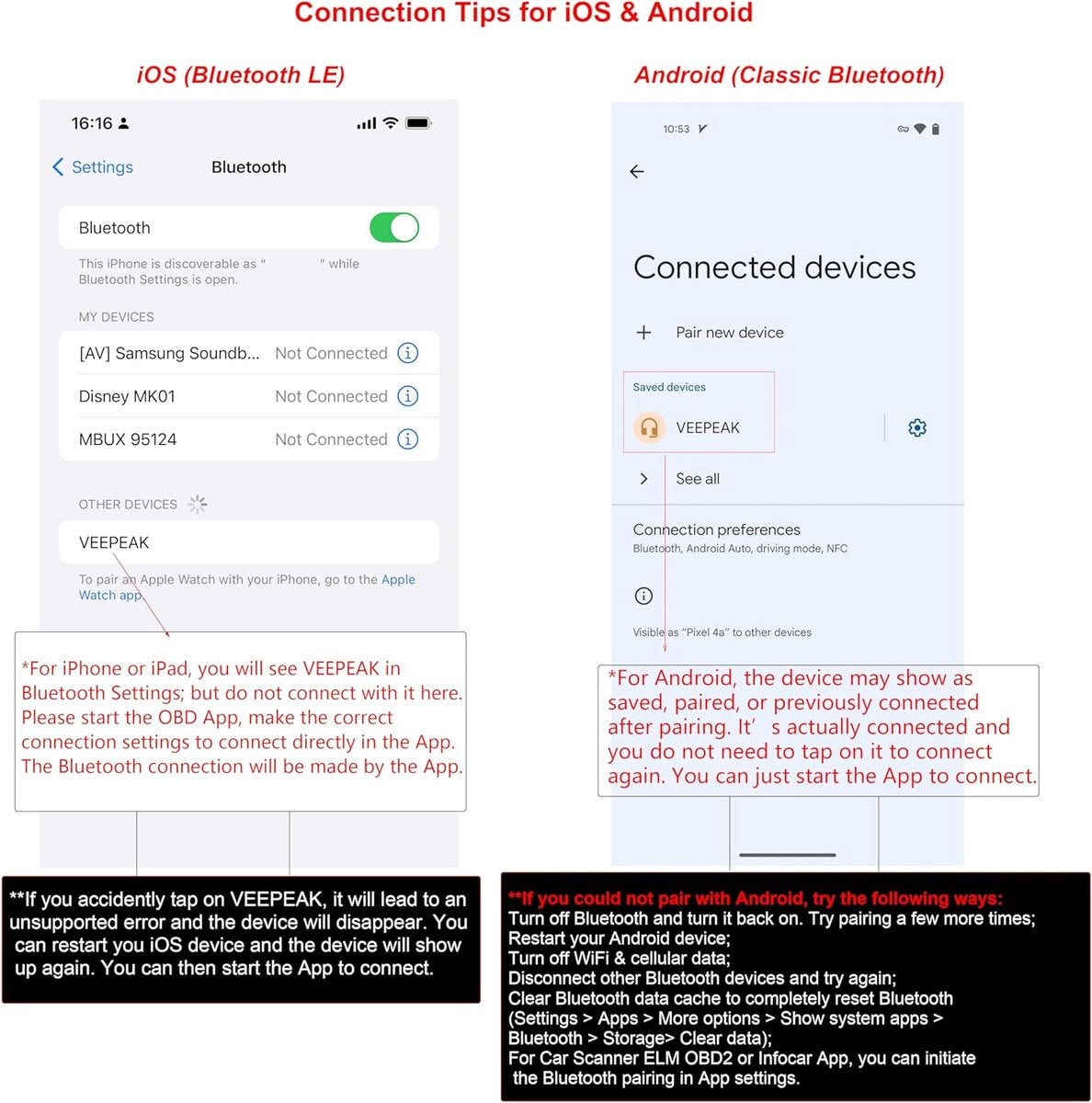 Obd2 scanner - Obd2 - OBDCheck BLE - Bluetooth 4.0 - OBD2-scanner voor iOS en Android - Auto diagnostische Codelezer - Scannen - Tool voor universele OBDII/EOBD-voertuigen