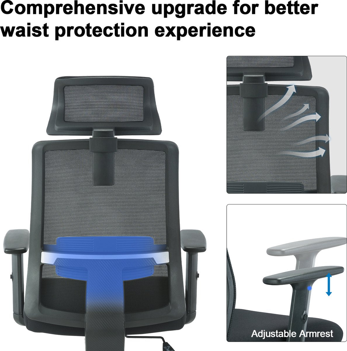 Ergonomic Office Chair - Office Chairs for Adults - Ergonomic Office Chair - Adjustable Seat Depth - Aluminum Alloy Base - Maximum Load 150KG - Grey