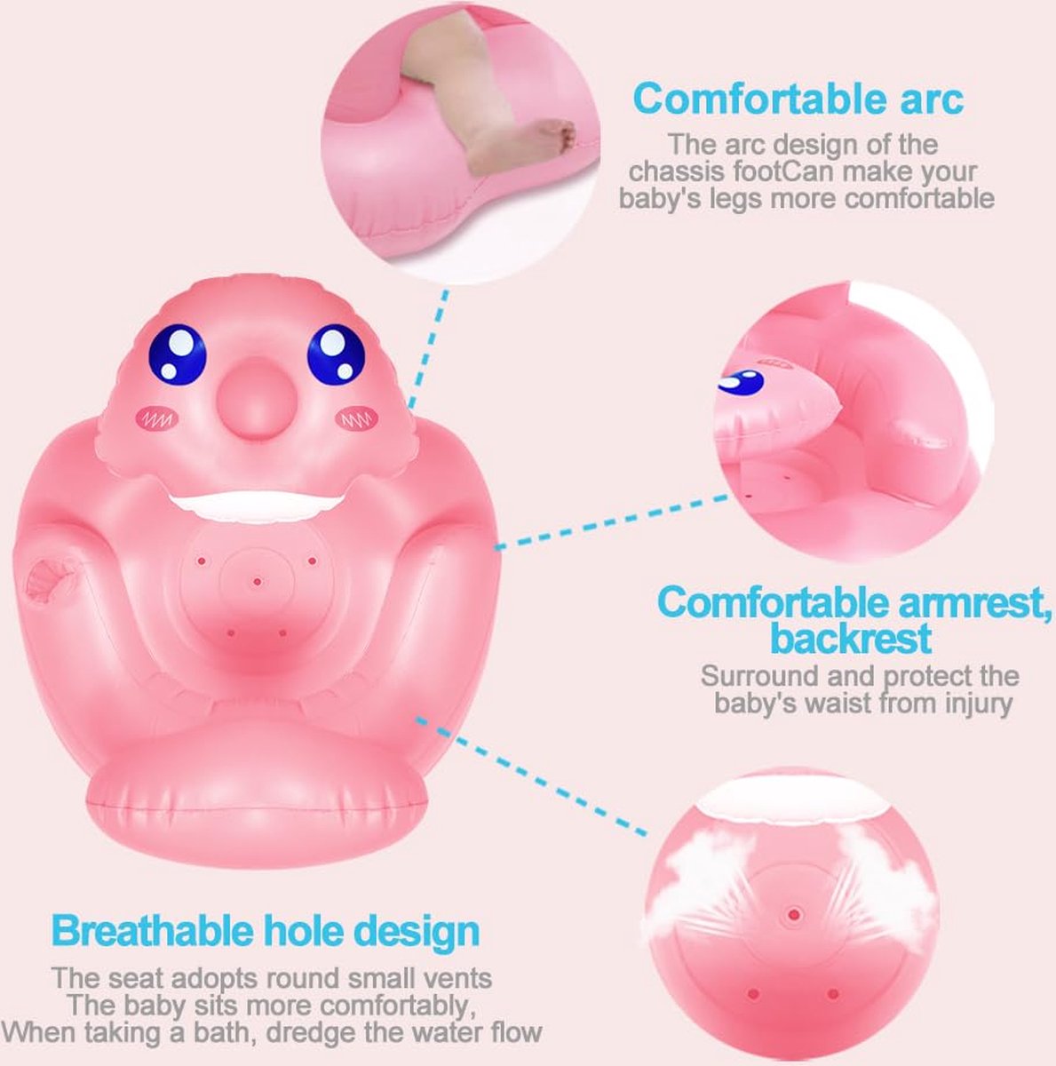 Inflatable Baby Chair, PVC, Foldable Baby Seat for 3-12 Months, Portable Floor Seat for Babies, Baby Sofa Chair, Home and Travel (Pink)