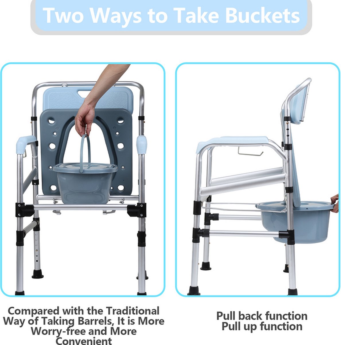 Commode Stoel Hoogte verstelbaar - Toilet hulpmiddel incl. gestoffeerde zitting en toiletemmer - Po stoel Ergonomisch - WC stoel Draagvermogen tot 160 kg