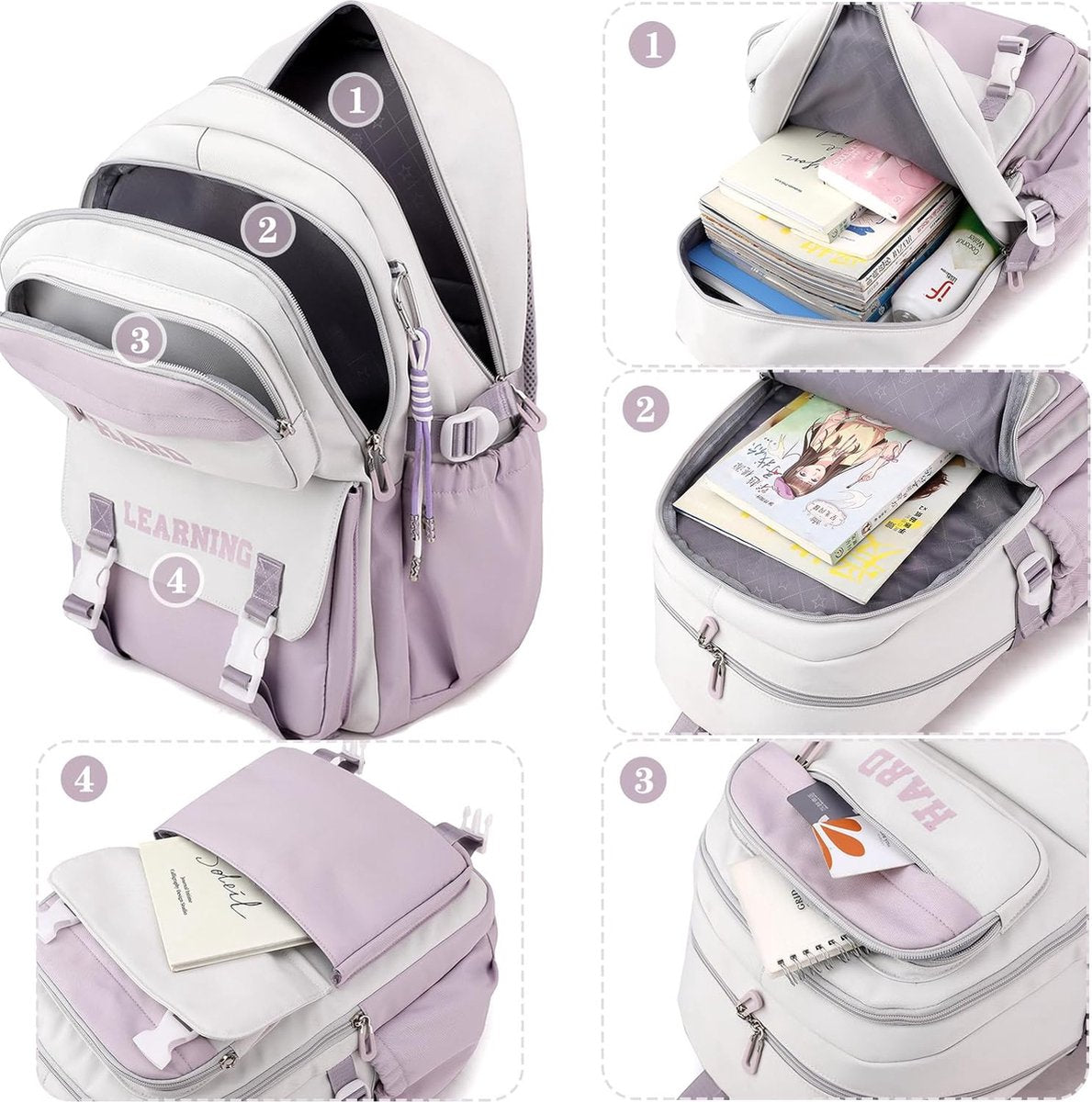 Schoolrugzak voor meisjes, tieners, jongens, multifunctionele, waterdichte schooltas, dagrugzak, grote rugzak voor meisjes en dames