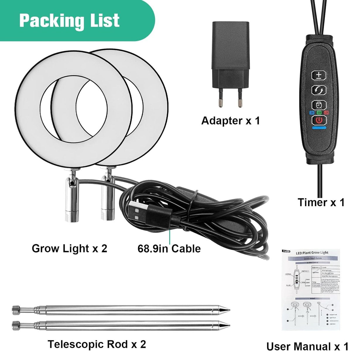 Equivera Groeilamp met 2 koppen - LED - Kweeklamp - Plantenlamp