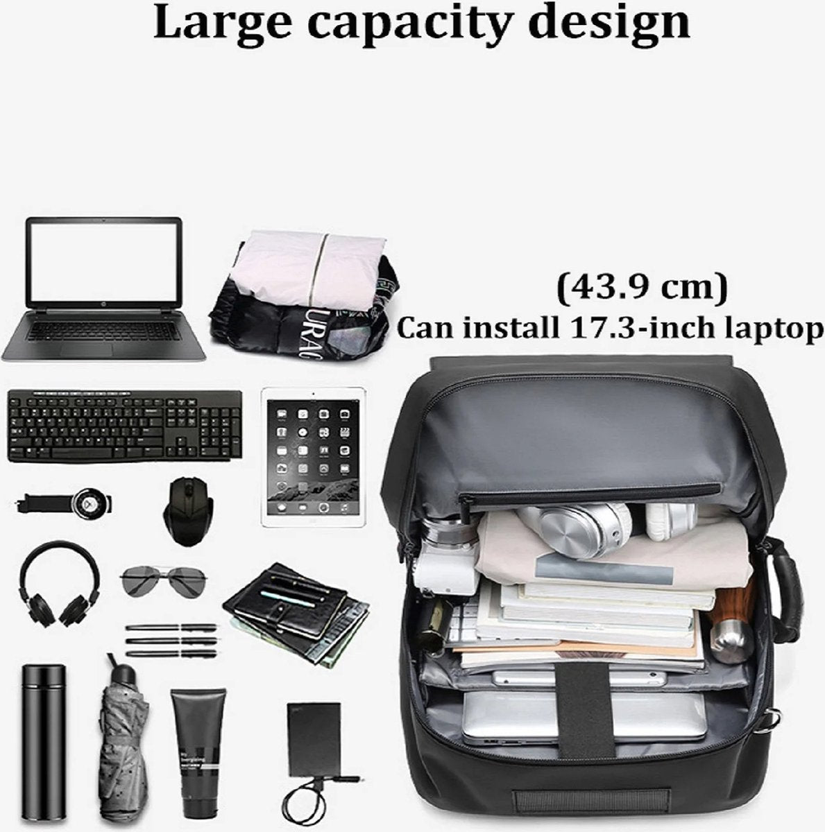 Waterdichte Reistas voor Mannen 17 Inch - Zakelijke Laptoprugzak met Gescheiden Schoenenvak, USB-oplaadpoort, 50L Outdoor Rugzak voor Wandelen, Zakenreizen en Trektochten, Grote Rugzak met Laptopvak en Waterdichte Bescherming