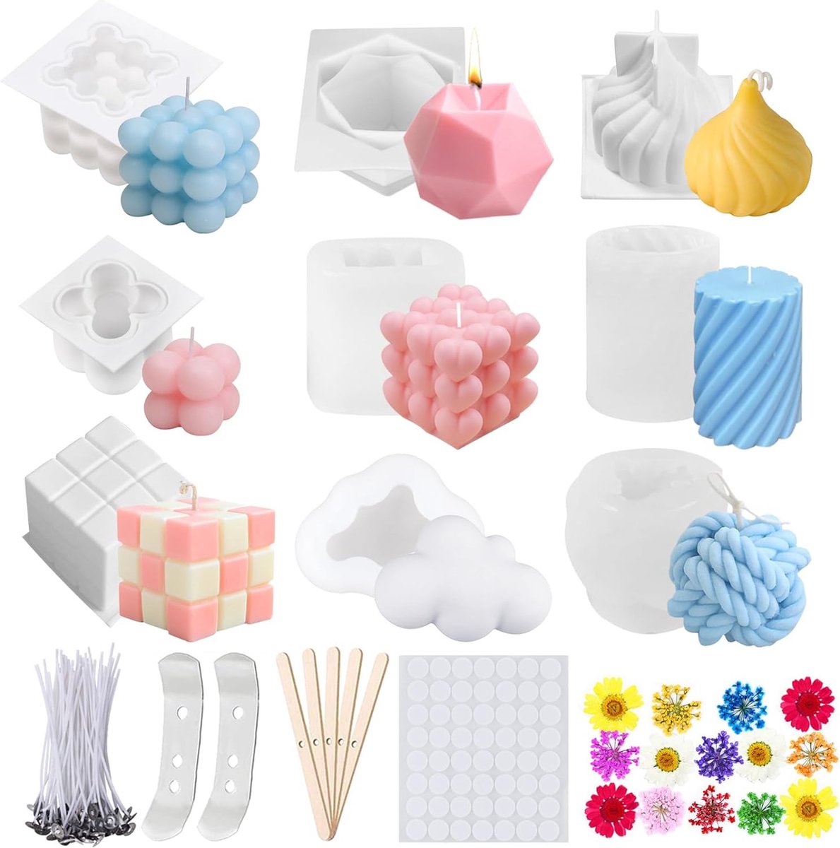 Kaarsenvorm Bubble kaarsenset, 3D DIY siliconen mal kaarsen, gietvormen en kaarsenlont set, kaarsvormen om te gieten als woondecoratie, knutselwerk