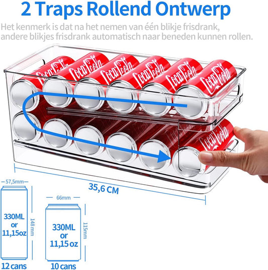 Rollende Blikjesdispenser Voor Koelkast Bierblikjes Organizer Frisdrankblikje Dispenser Voor Koelkast Keukenkast Voorraadkast Aanrechtblad 10 Standaard Formaat 330ML Bier Frisdrank Drankjes Blikjes