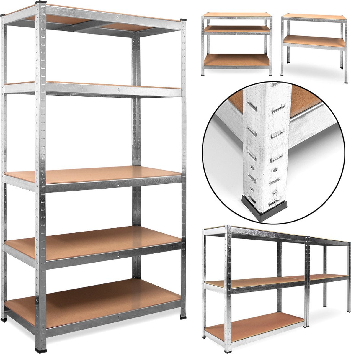 7House Heavy-Duty Metalen Opbergrek/Stellingkast met 5 legborden - 875kg draagvermogen - (HxBxD) 180x90x60 cm - 175kg per plank