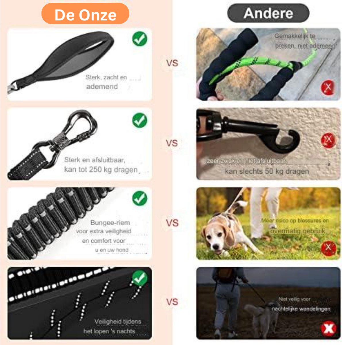Hondenriem 10 Meter - Hondenlijn 10 Meter met gevoerde handgreep, draaibare afsluitbare haak, sterke hondenriem voor middelgrote en grote honden - 10M × 8MM/zilver-grijs