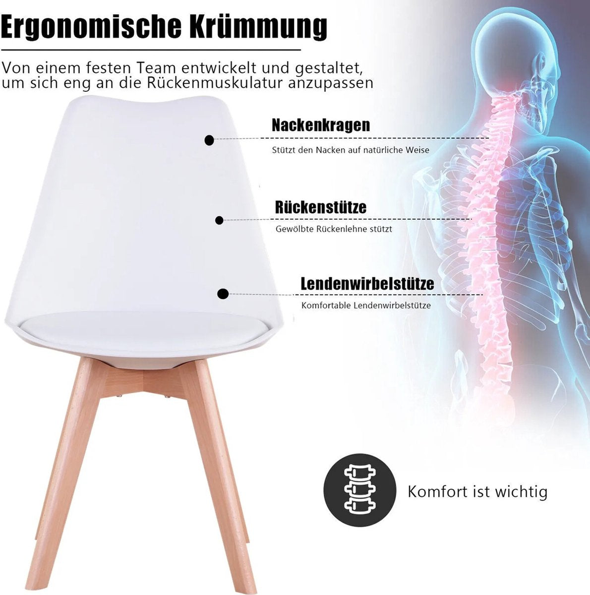 Verkoop Nederland® - Een Set Van 4 Nordic Middeleeuwse Eetkamerstoelen - Pu Gewatteerde Stoel - Beukenhouten Poten - Bureaustoelen Voor Eetkamer Slaapkamer Balkon Restaurant