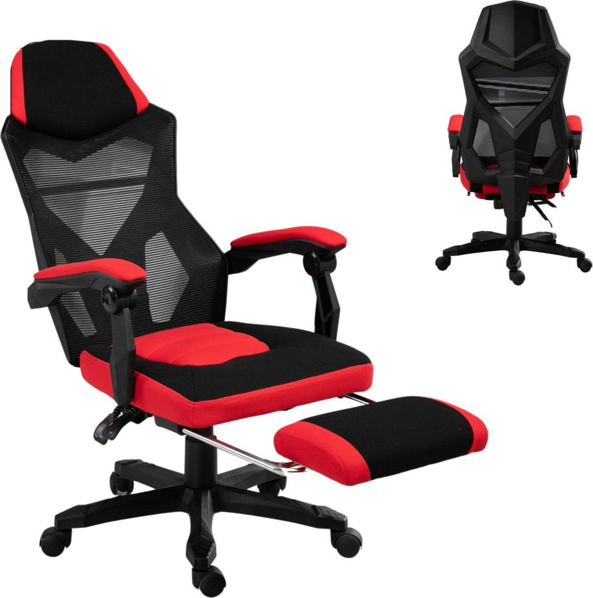 Gaming Stoel - Gaming stoel - Gaming chair - Met voetensteun - Racing stijl - Zwart/Rood