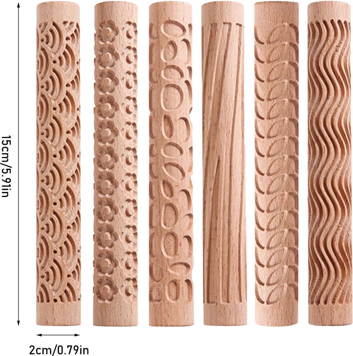 Styles Klei Modellering Patroon Rollen Houten Textuur Rollers - Handgemaakte Klei Deegroller - Geweven Hand Roller - Aardewerk Gereedschap - DIY Craft (Type 2)