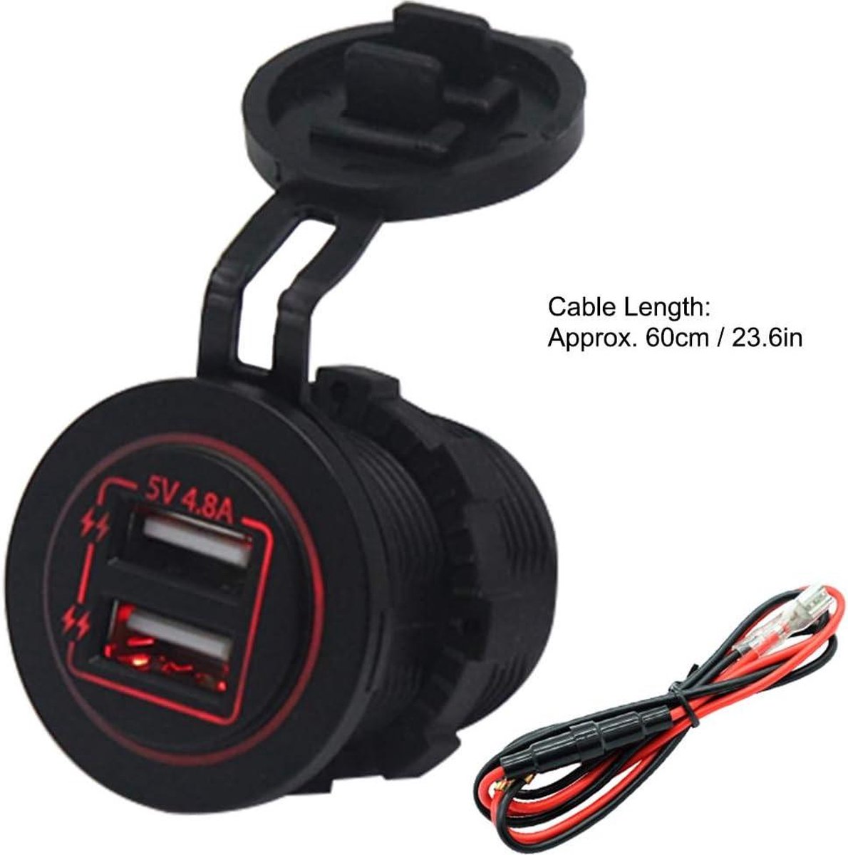 USB-gevoede Autolader 48A 5V met ABS 60cm 12/24V voor Auto Boot ATV - Optie voor Snel Opladen