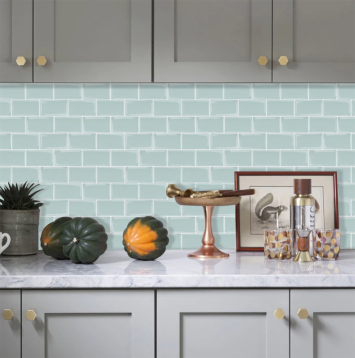 Overlapping Wall Stickers - 10 Pieces - 3D Adhesive Tiles - Living Room Wall Stickers - Bedroom Tile Stickers - Wall Panels - Self-Adhesive Wallpaper - Mint Green