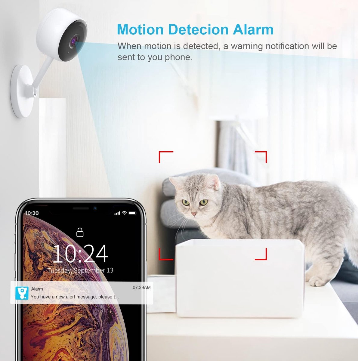 Security camera, for indoor use, with motion detection, night vision, 2-way audio, baby monitor with camera and app, pet camera with app, wifi camera, indoor, compatible with Alexa