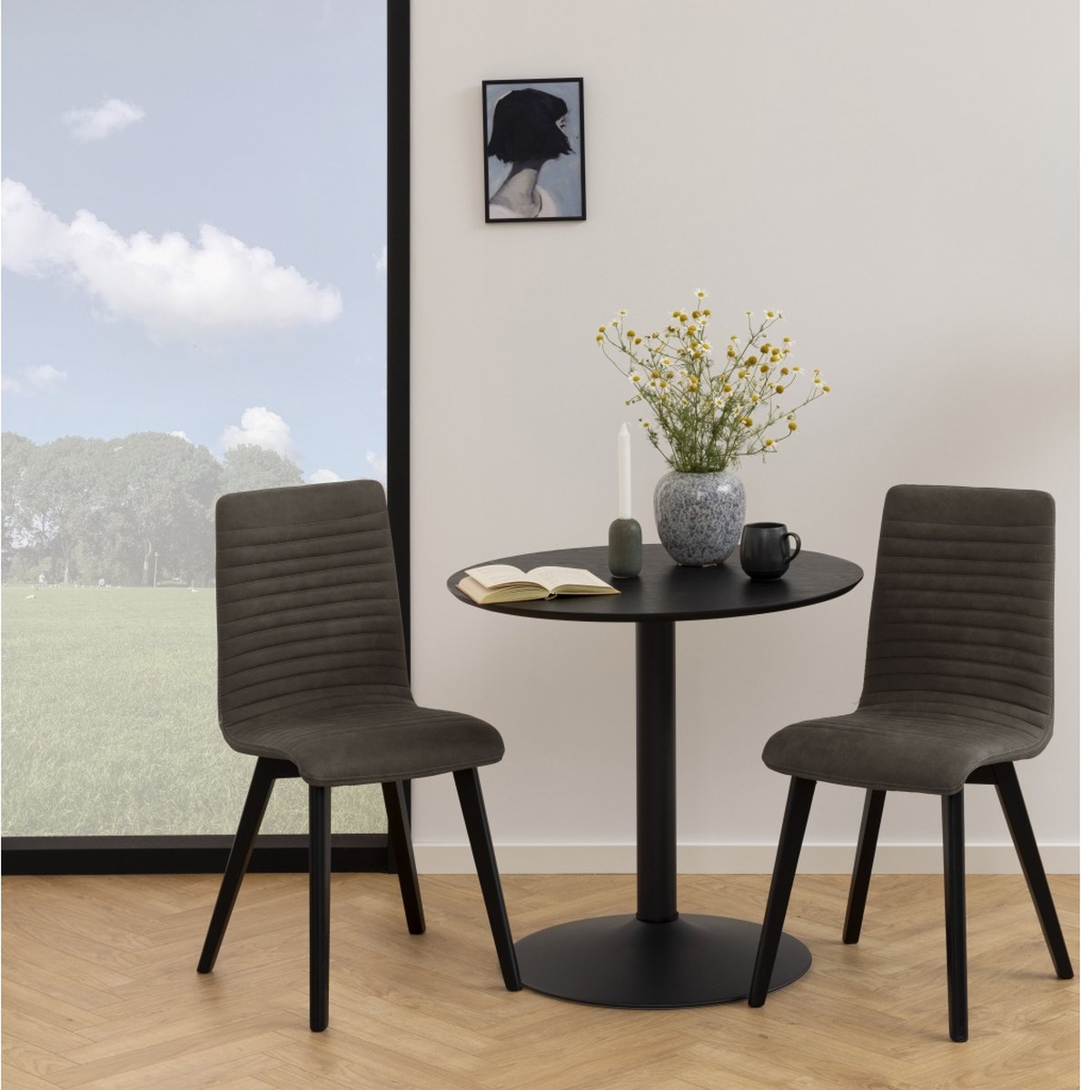 Eettafel Heeze - MDF - Zwart - Ø 80 cm en 75 cm hoog - Rond - Eetkamertafel - Keukentafel