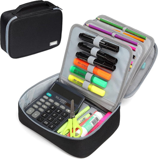 Grote Etui, Etui met Dubbele Rits en Grote Capaciteit voor Kleurpotloden, Stiften, Pennen, Potloden voor Meisjes, Jongens, Volwassenen, School, Werk, Zwart