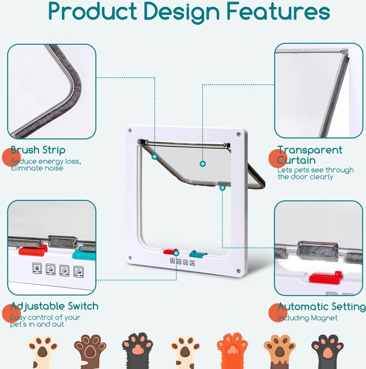 Kattenluik Hondenluik 4-weg magneetsluiting voor katten Hondenluik Kattenluik Huisdierluik Binnendeur voor katten en kleine honden (wit, XL)
