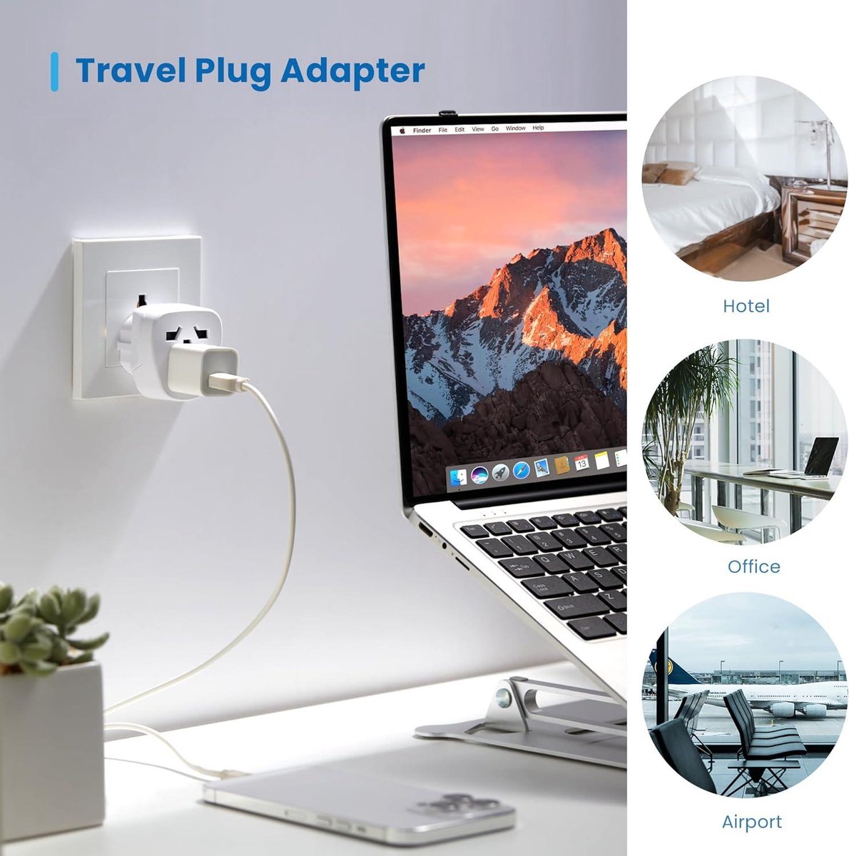 Ewent Universal World Europe Travel Adapter - USA-UK-AUS-China-Switzerland to Schuko Socket (IT-ES-DE-EU) compact