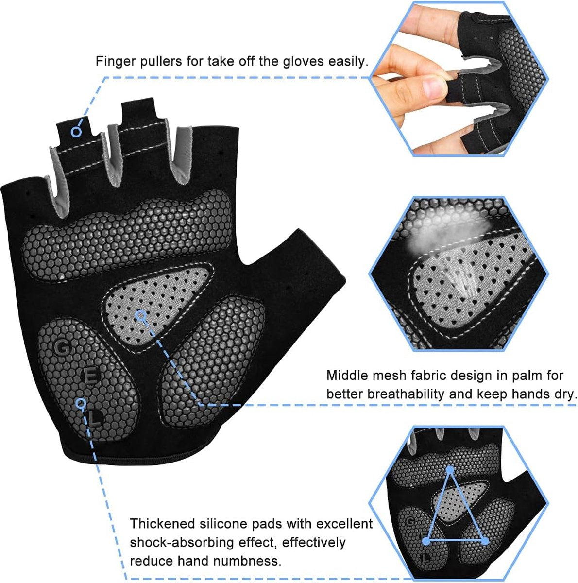 Cycling gloves, cycling gloves for men and women, half fingers, breathable, 5 mm SBR gel, shock-absorbing, non-slip, MTB, mountain bike gloves, unisex