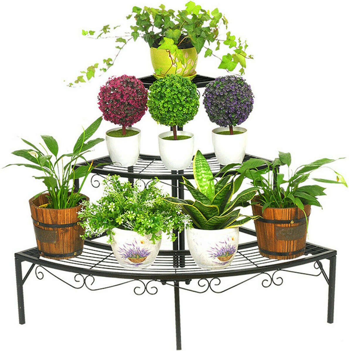 Plantenrek - Wandrek - Voor planten - Driehoekig - Ladderkast - 3 planken - 3 laags - Plantenrek - Zwart - Binnen/buiten