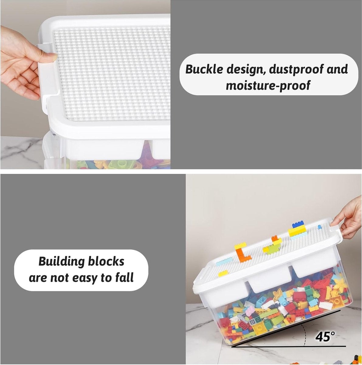 Storage box for building blocks, storage compartments, 3 pieces, stackable boxes, toy storage with lid and building plate, stacking boxes, plastic sorting boxes, organizer box for small parts, children's toy box