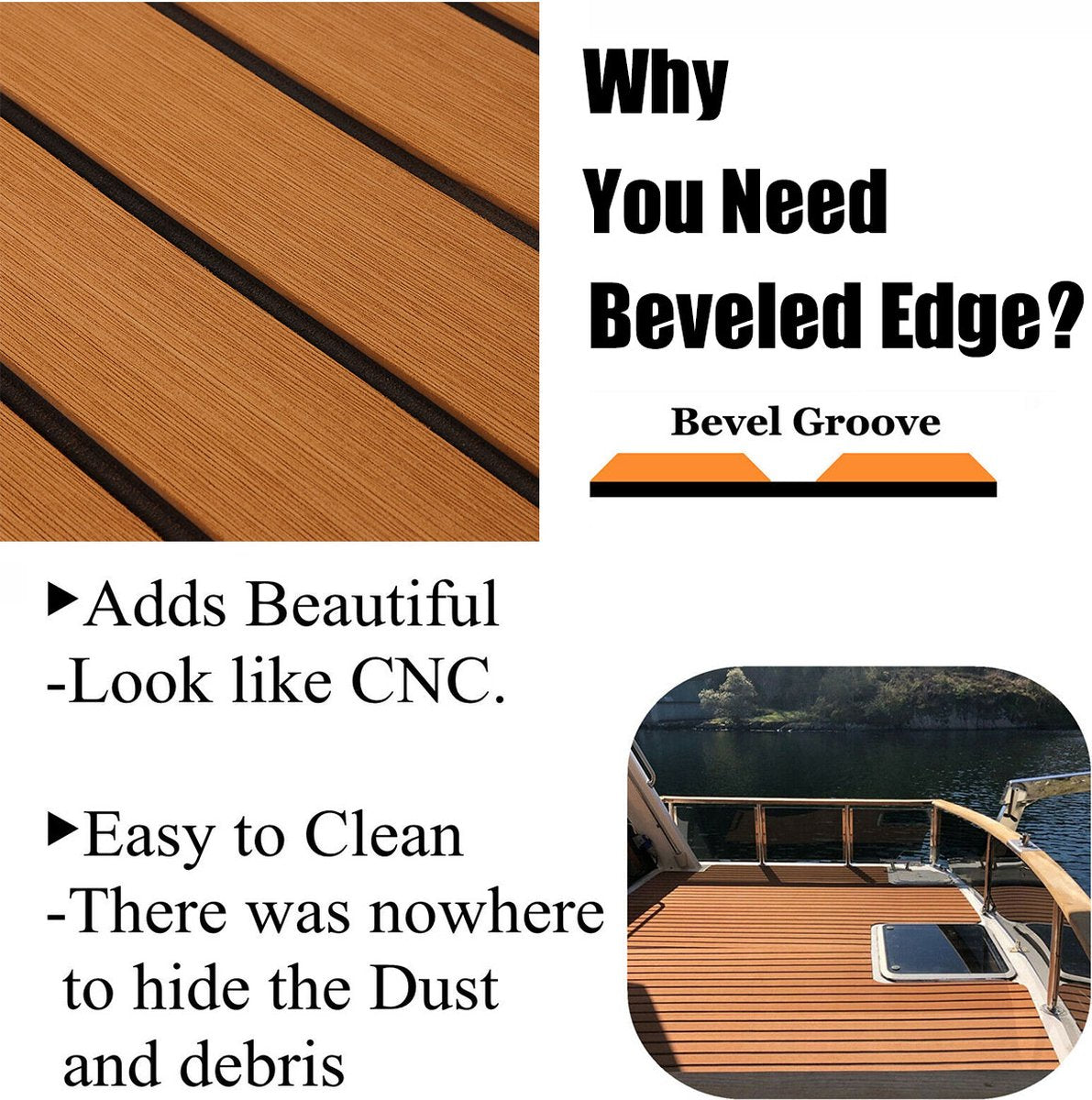 Decking Zelfklevende Bootmat - EVA Teak Foam Decking Mat - Teak Boten Vloerbedekking - Teakhouten Jachtvloeren - Teak Vloerbedekking Vloer - Wasbaar - 240 x 60 x 0.6 cm - Lichtbruin