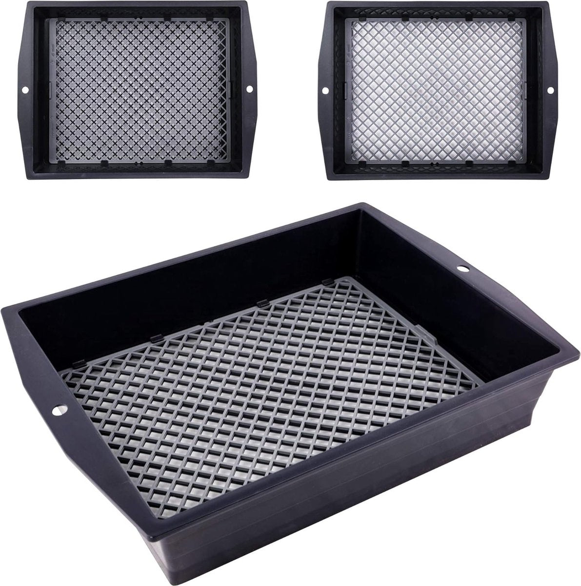 Garden Sieve, 2-in-1, square sieve with adjustable mesh size and sliding function, stone sieve, soil sieve, sand sieve, all-in-one garden tool, plastic, black, 36.5 x 27 x 7 cm