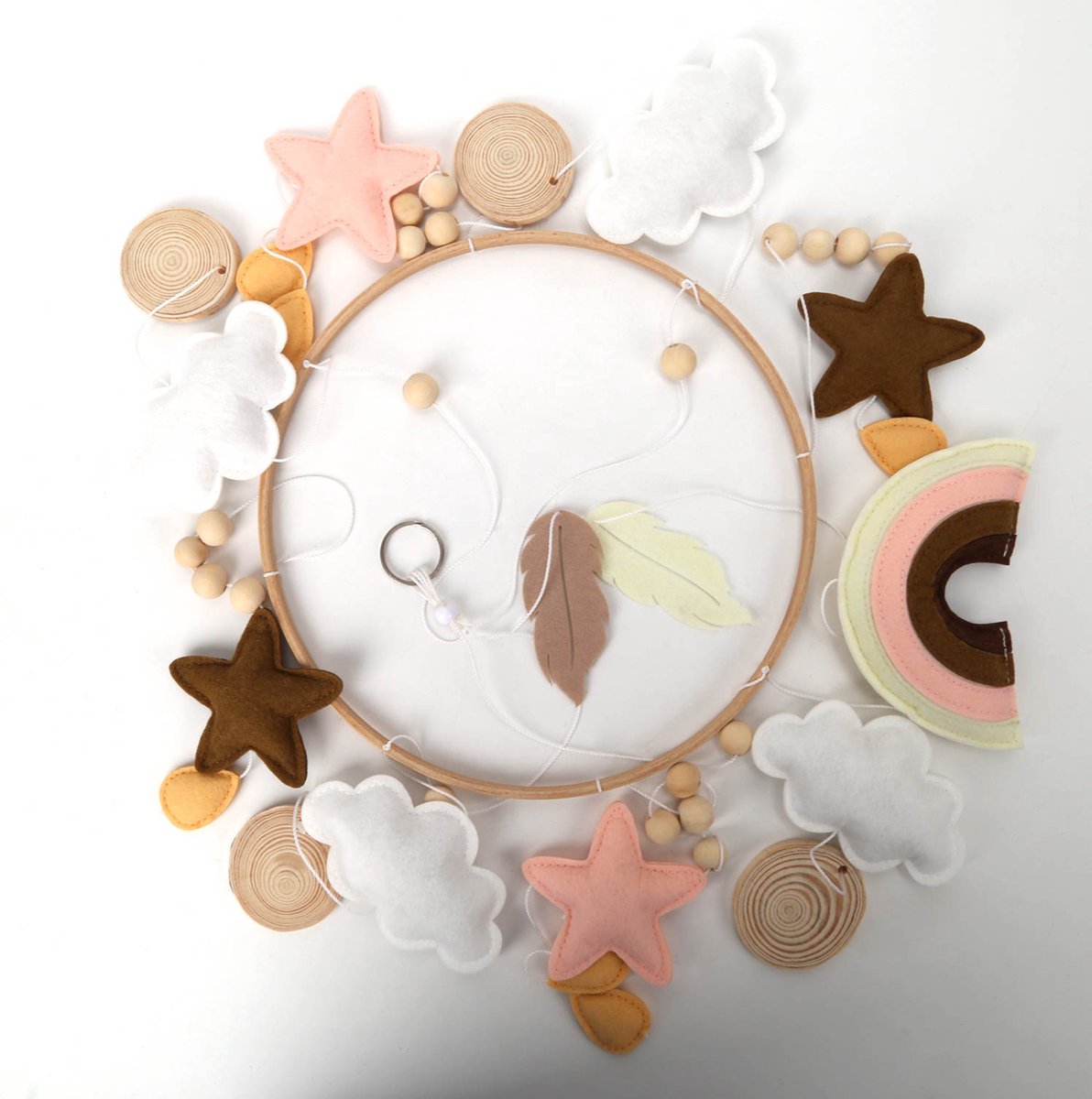 Muziek mobiel baby - Baby mobiel meisjes - roze - Box mobiel met geluid - regenboog - sterretjes - Babykamer - rainbow mobile - Muziek mobiel box