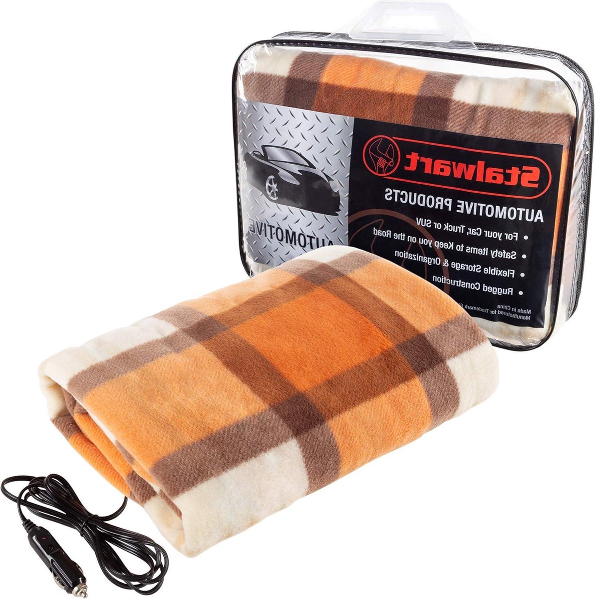 Elektrische deken verwarmde 12V Polar Fleece reisplaid voor auto, vrachtwagen en camper - koud weer, bumperkleven, noodkit oranje 43" Campingdeken