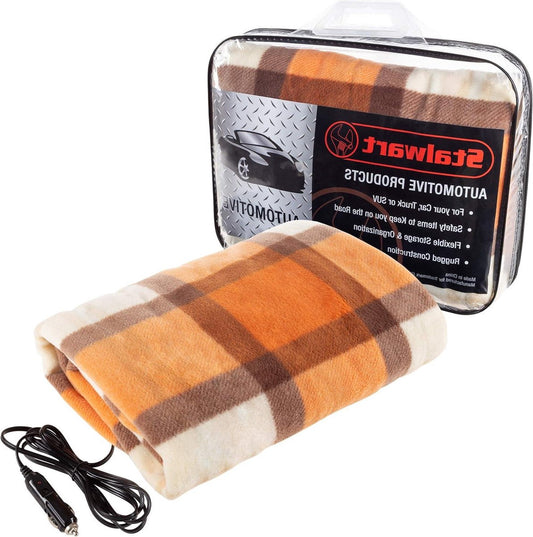 Elektrische deken verwarmde 12V Polar Fleece reisplaid voor auto, vrachtwagen en camper - koud weer, bumperkleven, noodkit oranje 43" Campingdeken