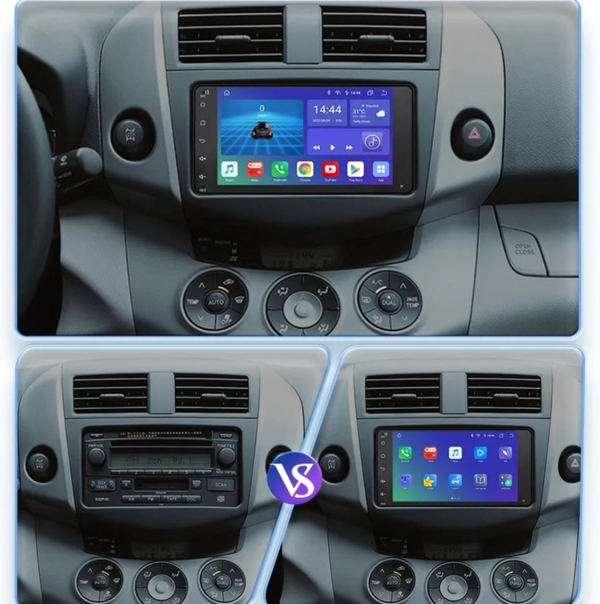 Toyota Corolla, Rav4, Hiace, Yaris, Hilux, Terios, Auris | 1999 - 2013 | Carplay & Android auto | 2GB & 32GB | Autoradio met navigatie | Radioscherm | 2001 2002 2003 2004 2005 2006 2007 2008 2009 2010 2011 | Verso, Previa, Camry, Celica, Highlander