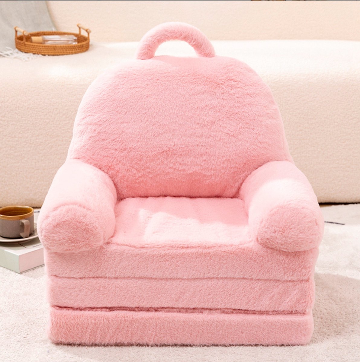 Fluffy Kinderfauteuil Ligbed Uitvouwbaar Roze