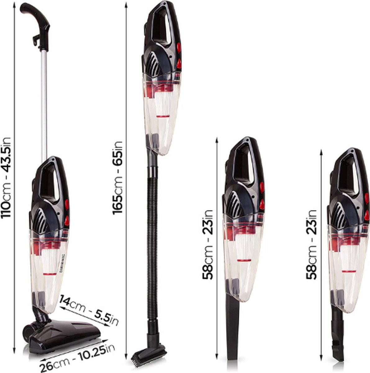 Corded stick vacuum cleaner - 2-in-1 upright vacuum cleaner and handheld vacuum cleaner - 4 attachments Label A+