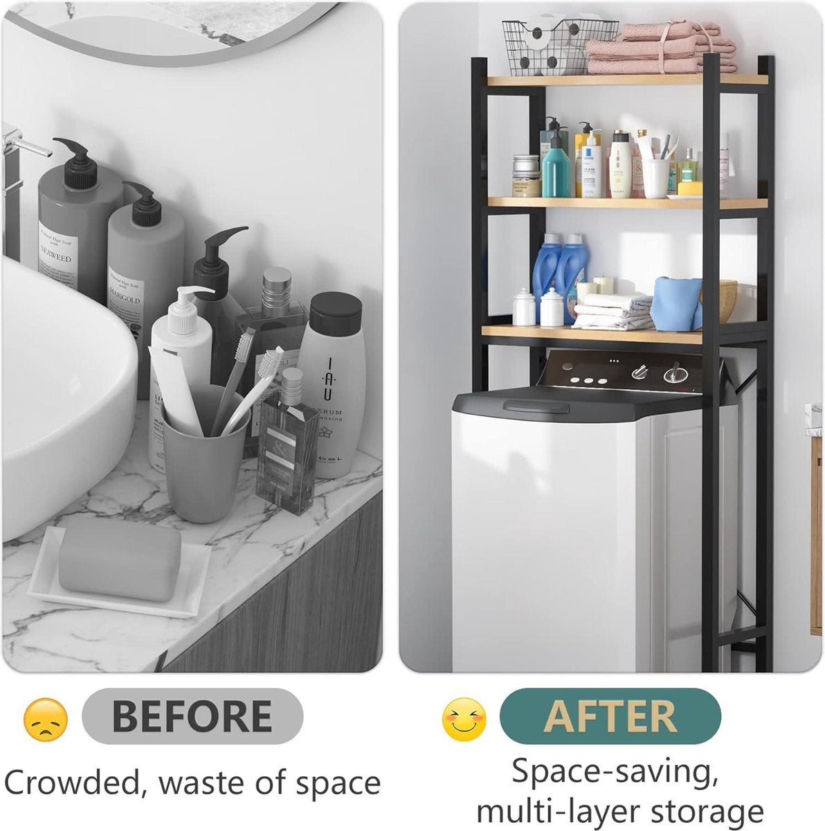 About the Clamshell Washing Machine Storage Rack - Space-saving and multifunctional - Bathroom Storage Rack - Black Washing Machine Rack