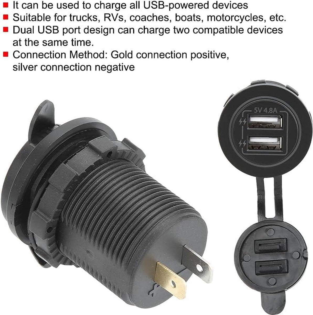 USB-gevoede Auto Lader 48A 5V met ABS 60cm 12/24V voor Auto Boot ATV - Snelle Oplaadmogelijkheid